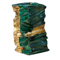 Vaso in ceramica Piegarmi Mai Vorrei Verdigris e foglie d'oro