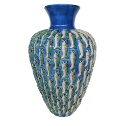 Vaso in ceramica policroma a motivi di pesce