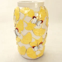 Vaso In Ceramica Policroma Ginkgo Farfalle