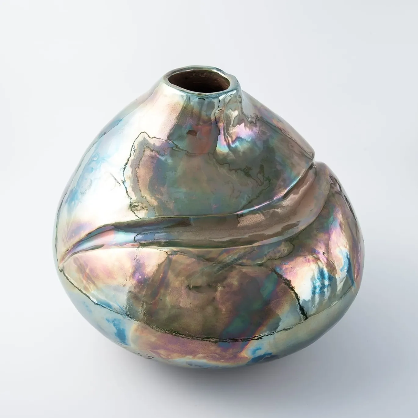 Vaso in Ceramica Policroma Luci in Piazzetta a Capri di Nino Basso