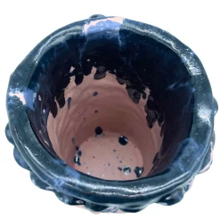 Vaso in Ceramica Tubino Serie Onda Rosa Chiaro e Bronzo Liquido