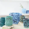 Vaso in Ceramica Tubone Serie Onda Blu Leggero e Bronzo Liquido