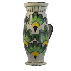 Vaso in Ceramica Verde Foglia con Coperchio e Motivo Botanico
