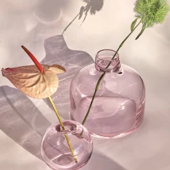 Vaso in cristallo soffiato a mano Cefalù color rosa con coperchio rimovibile