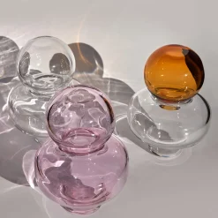 Vaso in cristallo soffiato a mano rosa Scalea con tappo rimovibile