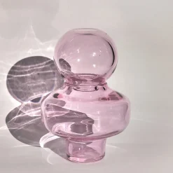 Vaso in cristallo soffiato a mano rosa Scalea con tappo rimovibile