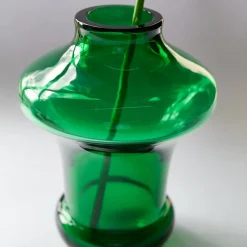 Vaso in cristallo verde soffiato a mano di Murano