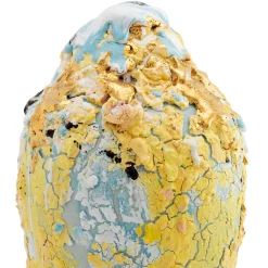 Vaso in porcellana gialla e azzurra craquelé