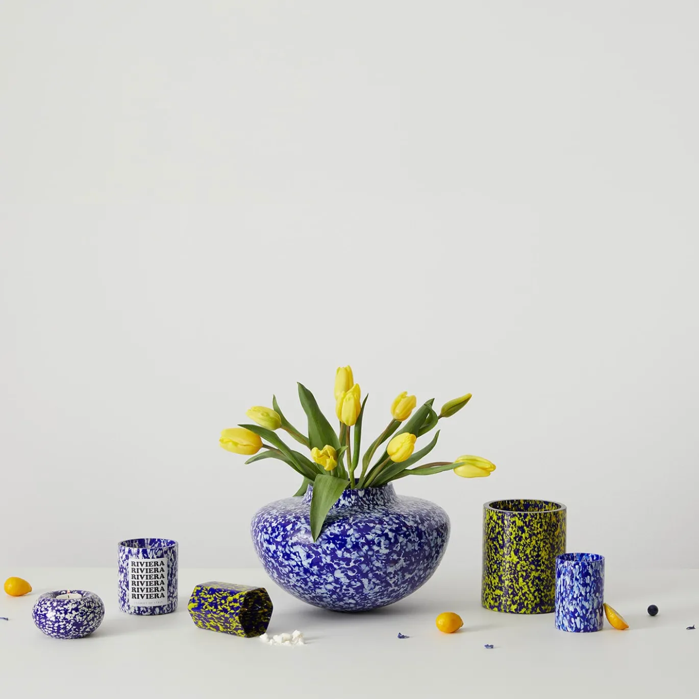 Vaso in Vetro di Murano Blu e Avorio Olla