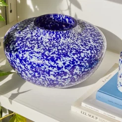 Vaso in Vetro di Murano Blu e Avorio Olla