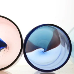 Vaso in vetro di Murano Nel Blu con strisce turchesi e violette