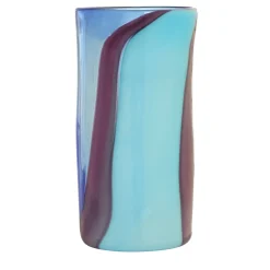 Vaso in vetro di Murano Nel Blu con strisce turchesi e violette