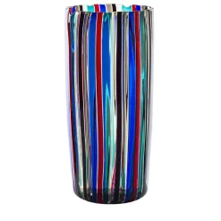 Vaso in vetro policromo a righe A Canne A Sei Colori di Gio Ponti