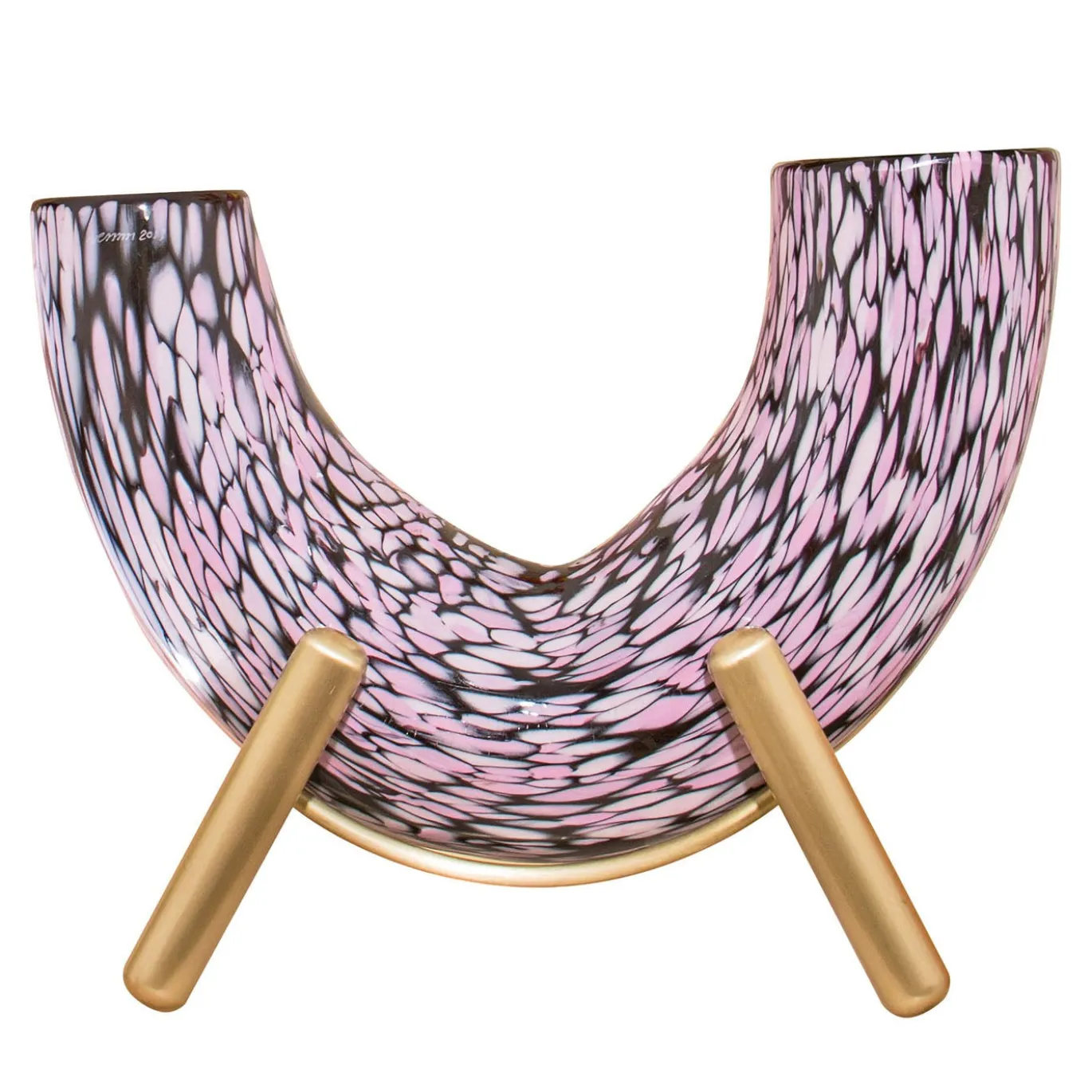 Vaso in vetro rosa a forma di ferro di cavallo Fauna Cavallo di Sara Ricciardi