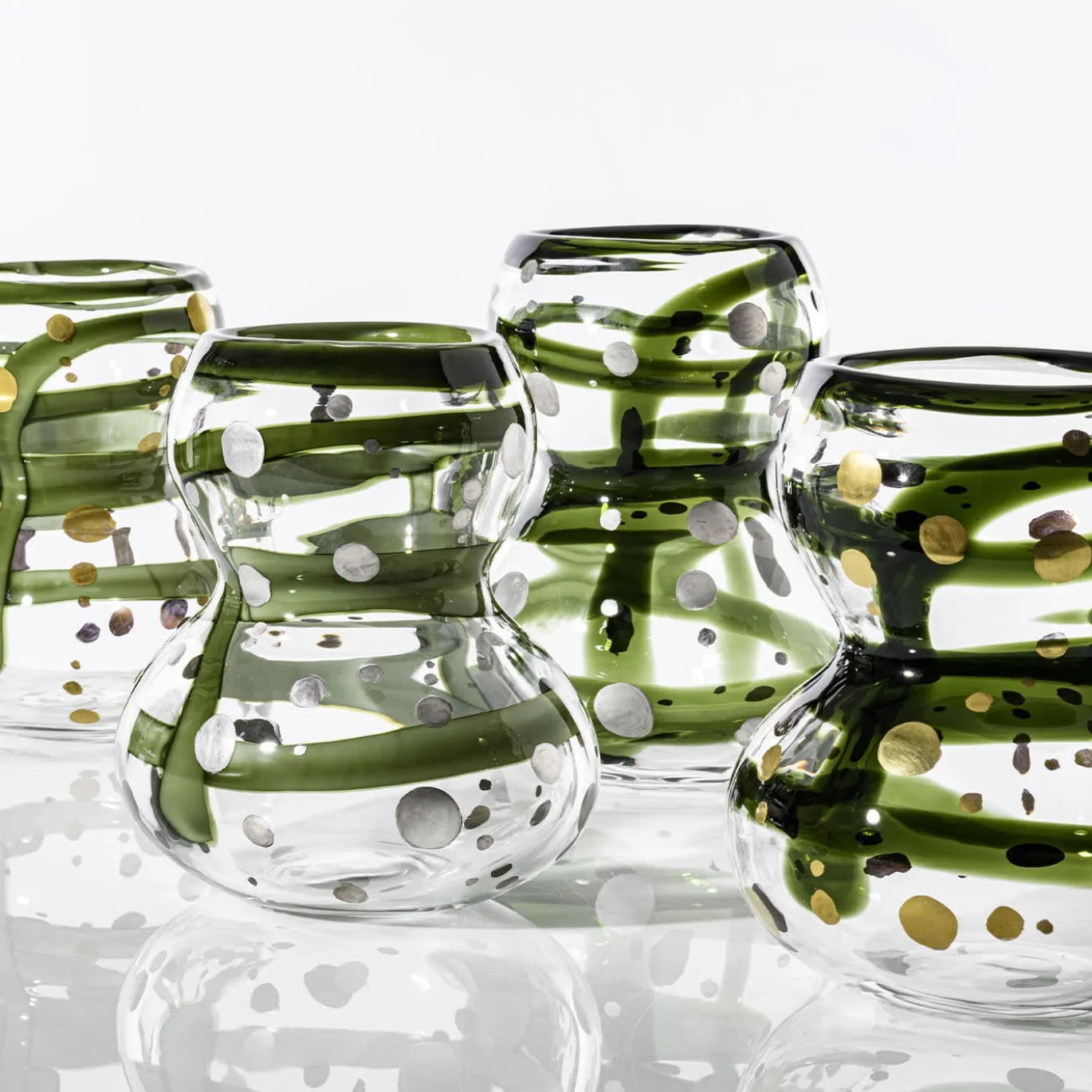 Vaso in vetro verde e nero Gran Bulbo Mini Silver