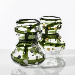 Vaso in vetro verde e nero Gran Bulbo Mini Silver