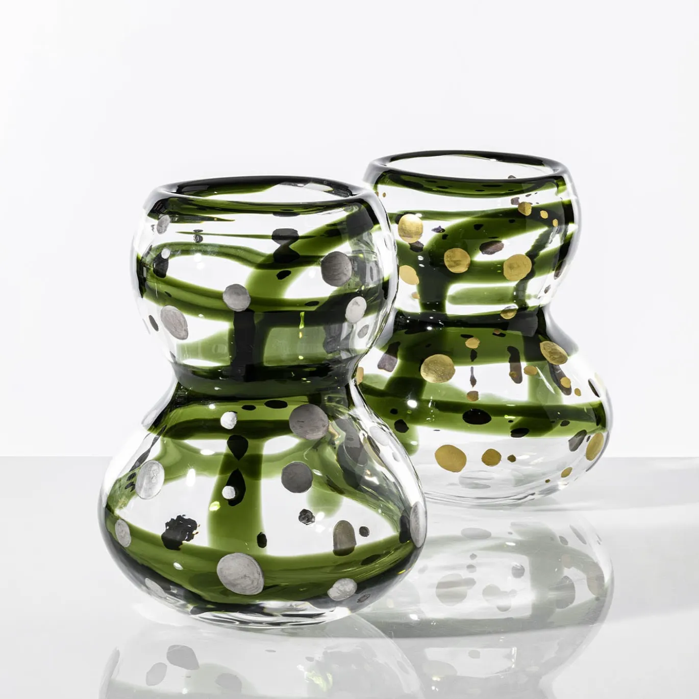Vaso in vetro verde e nero Gran Bulbo Mini Silver