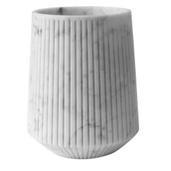 Vaso largo a righe in marmo bianco di Carrara