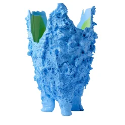 Vaso Lava grande in resina azzurra e verde mela di Gaetano Pesce