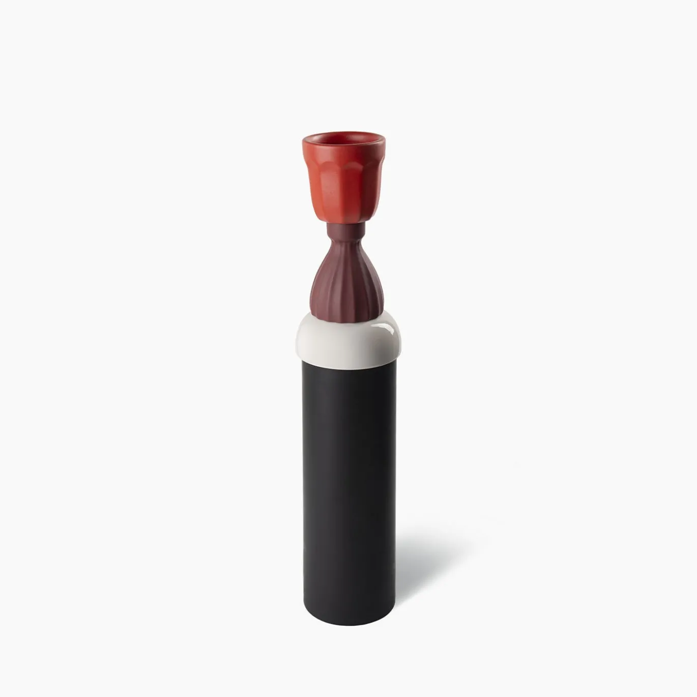 Vaso lungo nero, bianco e rosso di Nathalie Du Pasquier