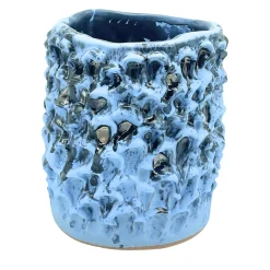 Vaso Medio in Ceramica Onda Blu Leggero Opaco