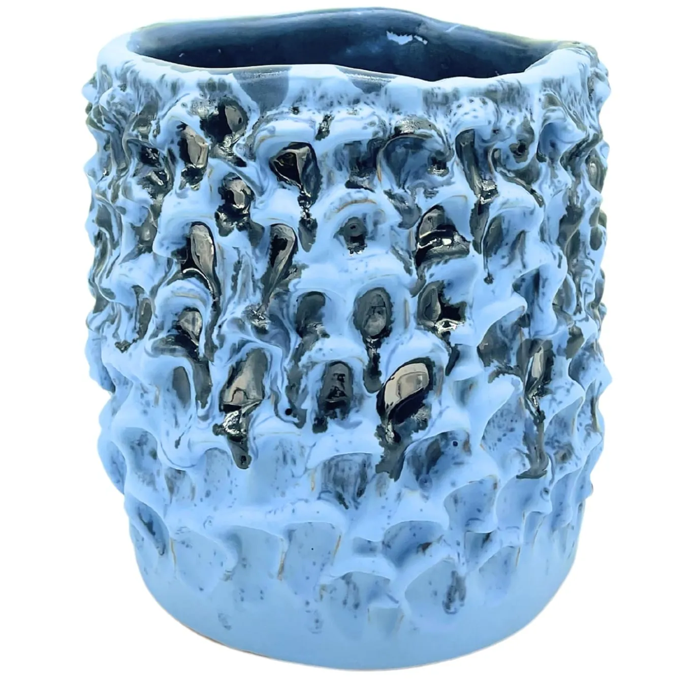 Vaso Medio in Ceramica Onda Blu Leggero Opaco