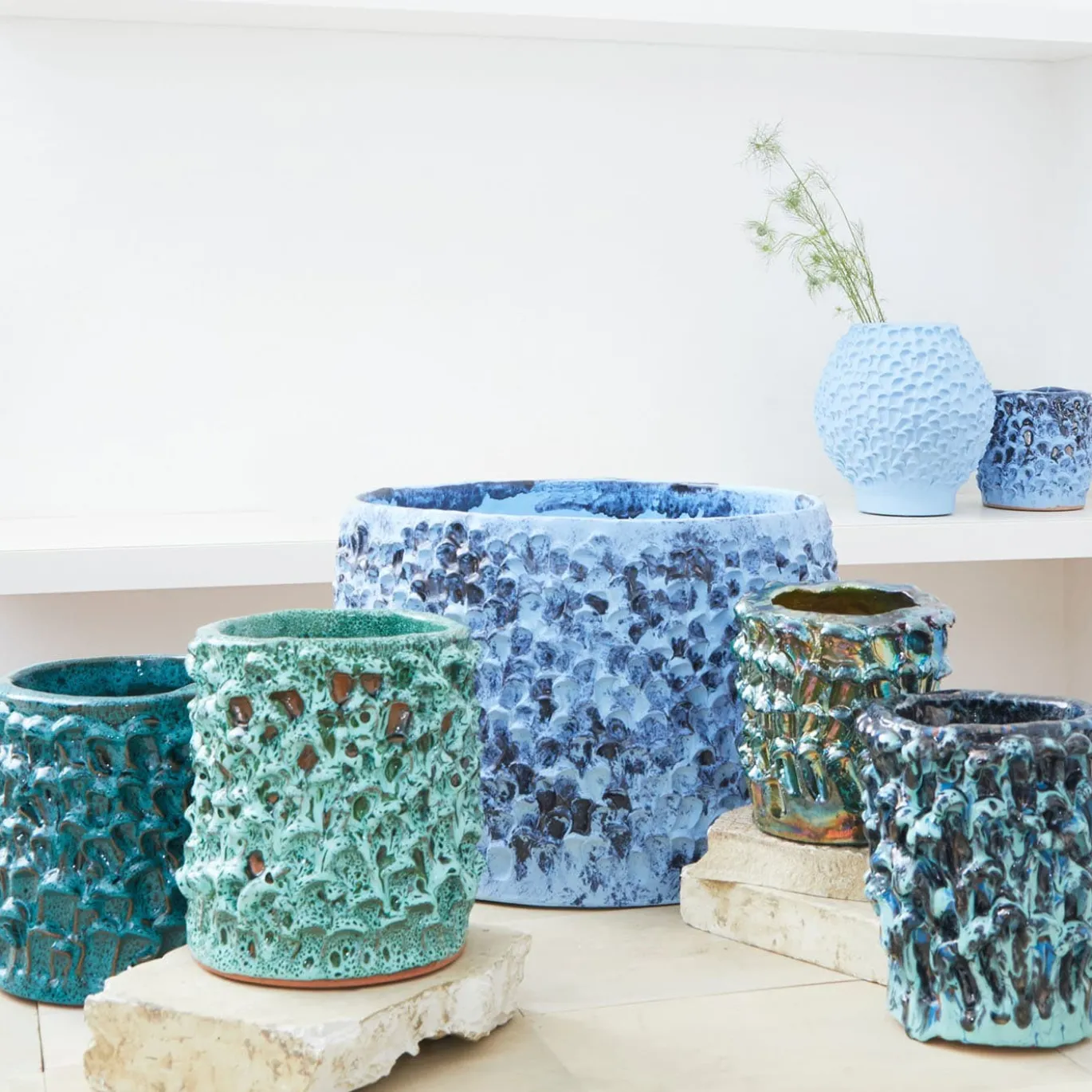 Vaso Medio in Ceramica Onda Blu Biscay Bay e Blu Marino