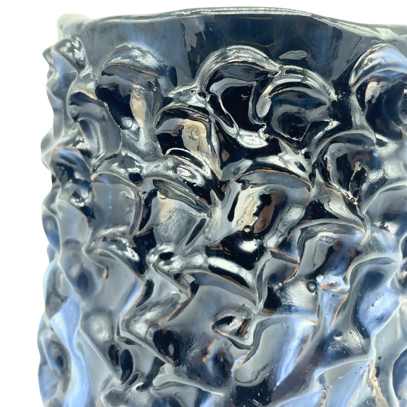 Vaso Medio in Ceramica Onda Bronzo Nero e Tinte Lattiginose Opache