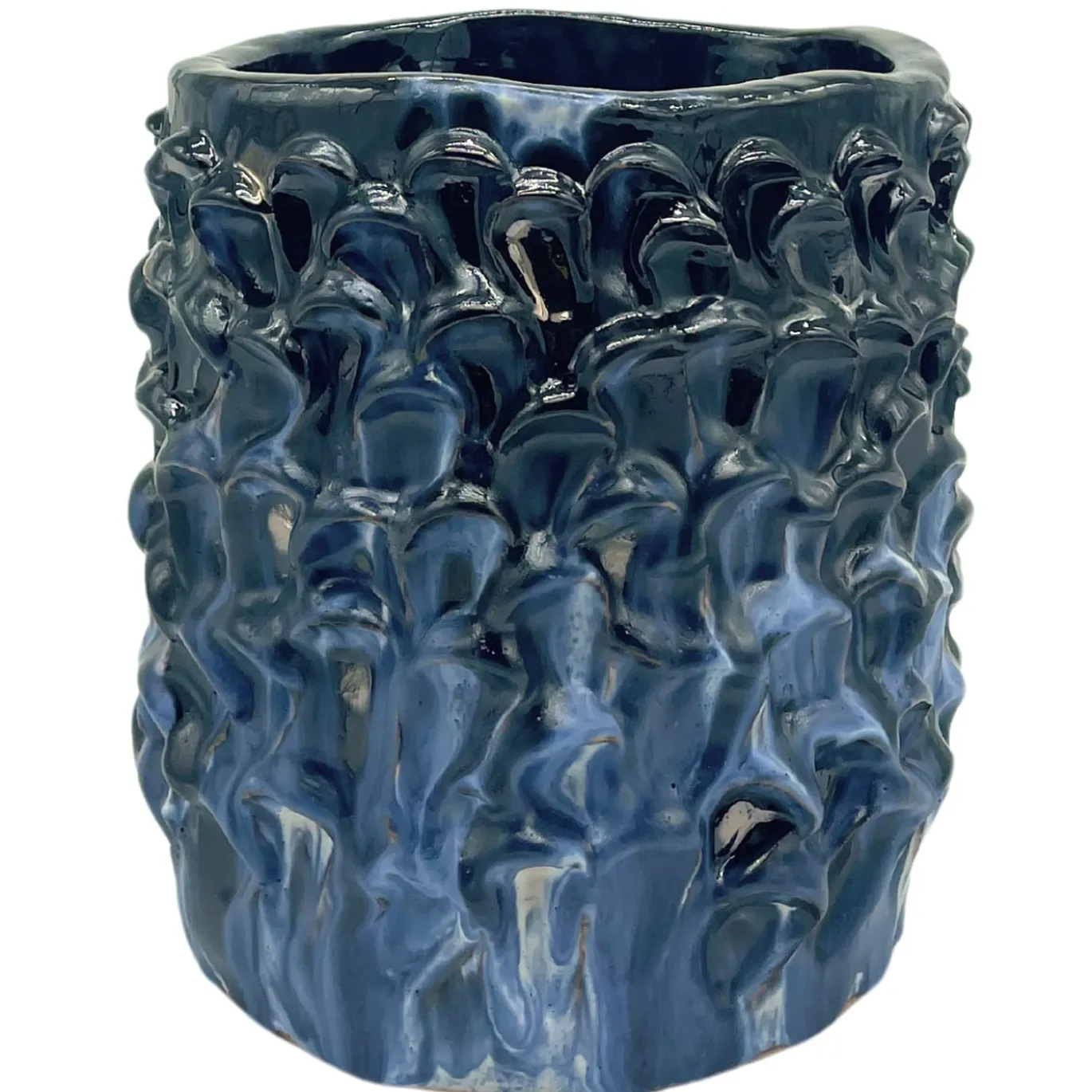 Vaso Medio in Ceramica Onda Bronzo Nero e Tinte Lattiginose Opache