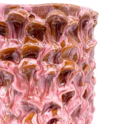Vaso Medio in Ceramica Onda Rosa Nebbia e Cristallo