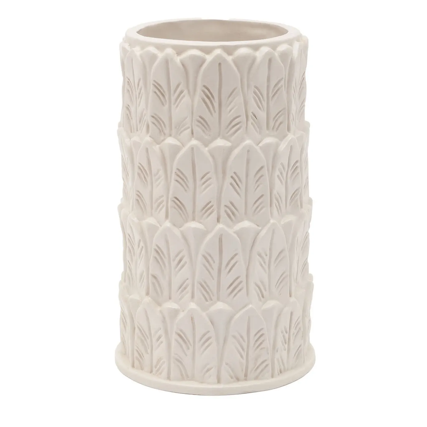 Vaso medio in gres bianco con motivo a foglie Anne