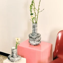 Vaso Mercurio grande in ceramica smaltata bianca e nera