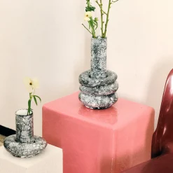 Vaso Mercurio piccolo in ceramica smaltata bianca e nera