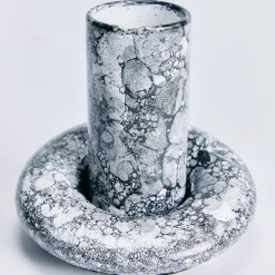 Vaso Mercurio piccolo in ceramica smaltata bianca e nera