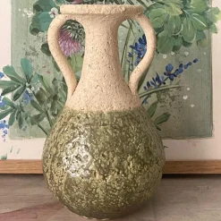 Vaso n.132a Anfora bianca con smalto verde