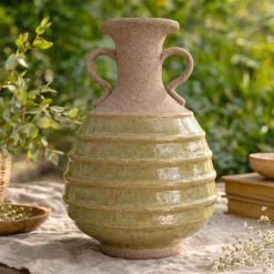 Vaso n. 165 Anfora Beige con smalto verde