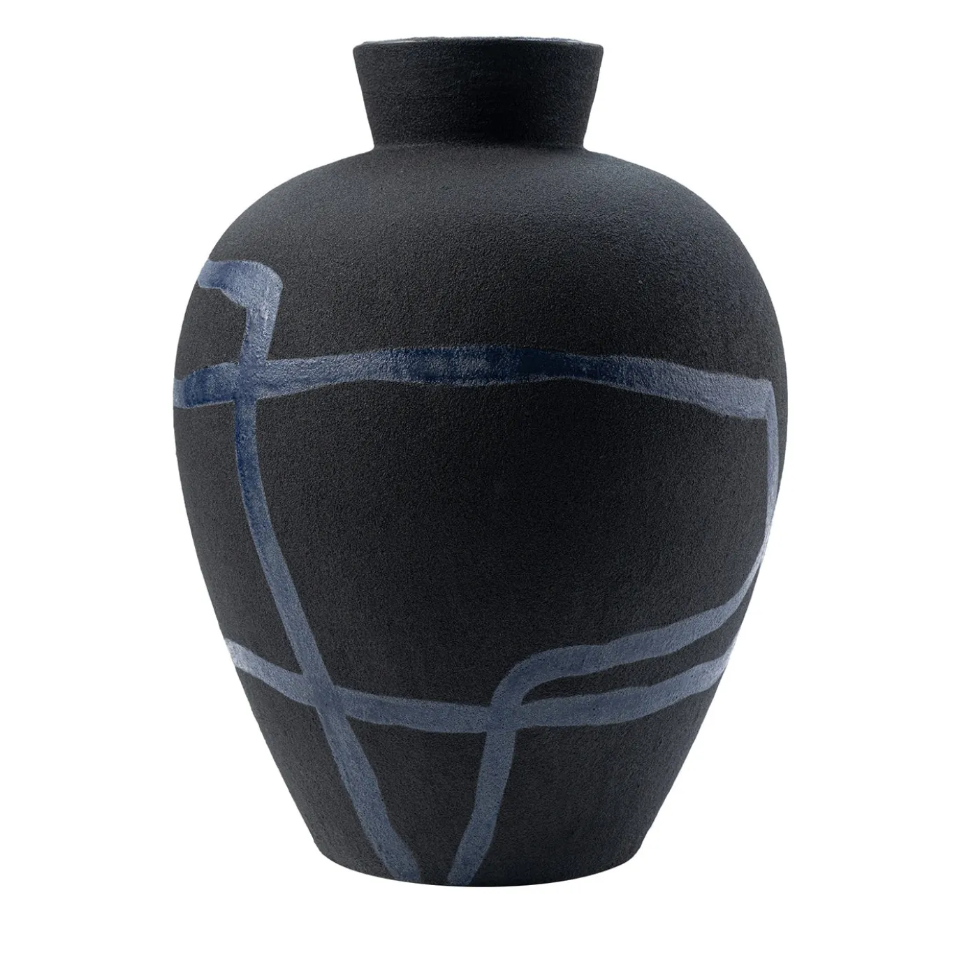 Vaso Nero Con Dettagli Blu in Ceramica Scultorea di Rooms Studio