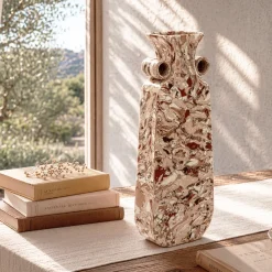 Vaso n. 93 in ceramica effetto marmo rosso e bianco