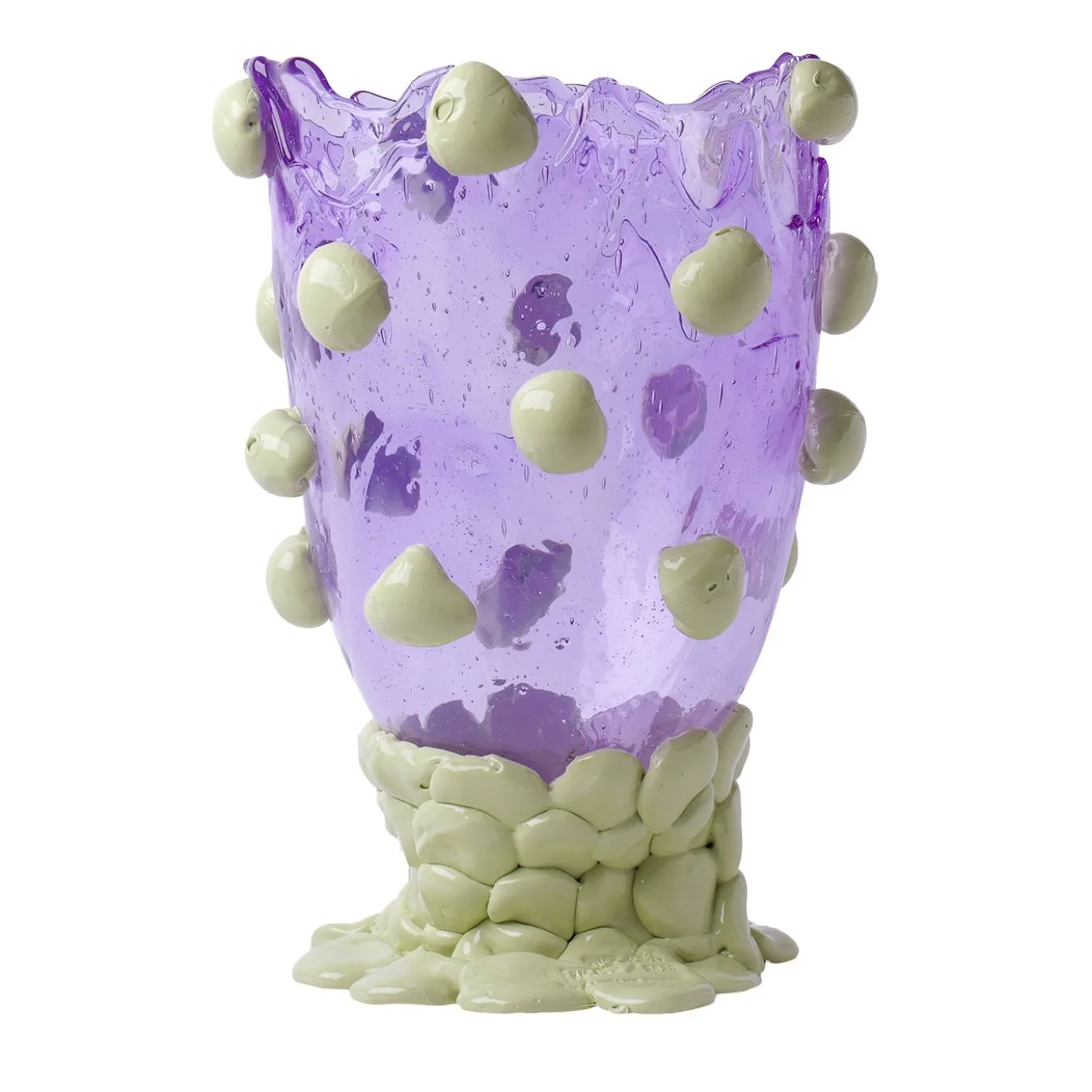 Vaso Nugget Grande in resina lilla e verde oliva di Gaetano Pesce