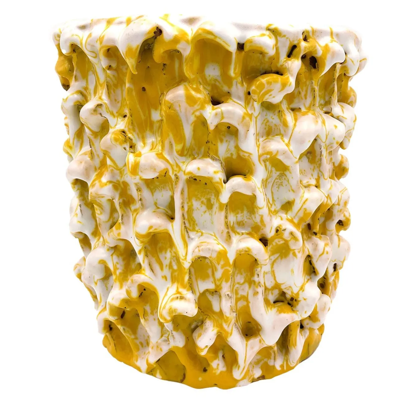 Vaso Onda Big Sunflower giallo e bianco opaco