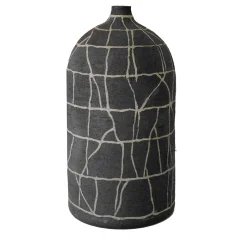 Vaso per fiori in argilla nero carbone con intarsi