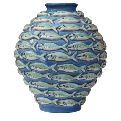 Vaso Pesce Orizzontale in Ceramica Blu