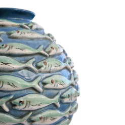 Vaso Pesce Orizzontale in Ceramica Blu