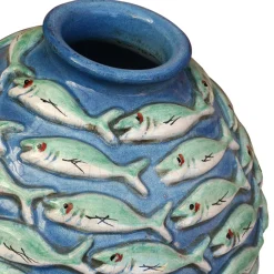 Vaso Pesce Orizzontale in Ceramica Blu