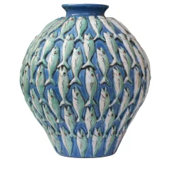 Vaso Pesce Verticale in Ceramica Blu