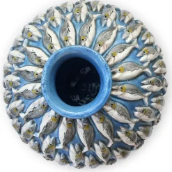 Vaso Pesce Verticale in Ceramica Blu