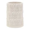 Vaso piccolo in gres bianco con motivo a foglie Anne