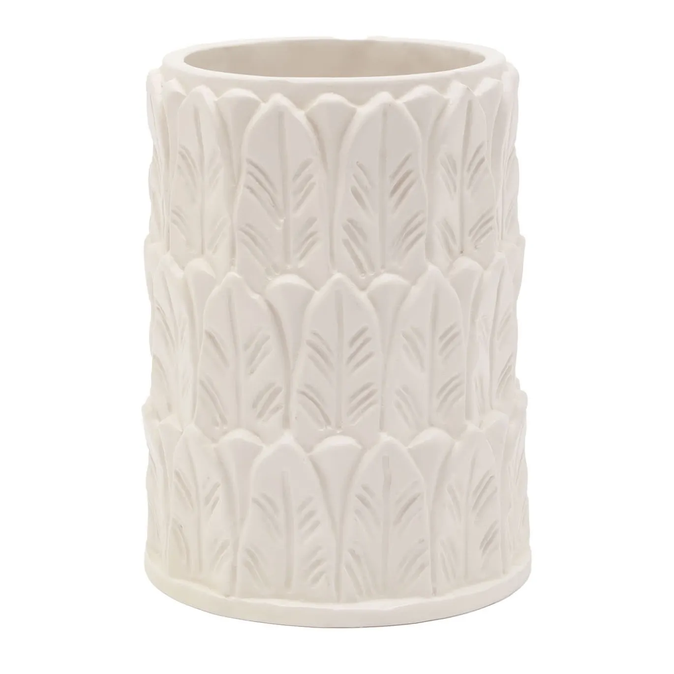 Vaso piccolo in gres bianco con motivo a foglie Anne
