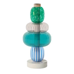 Vaso Playground a 4 componenti in vetro azzurro con base in marmo