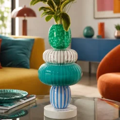 Vaso Playground a 4 componenti in vetro azzurro con base in marmo